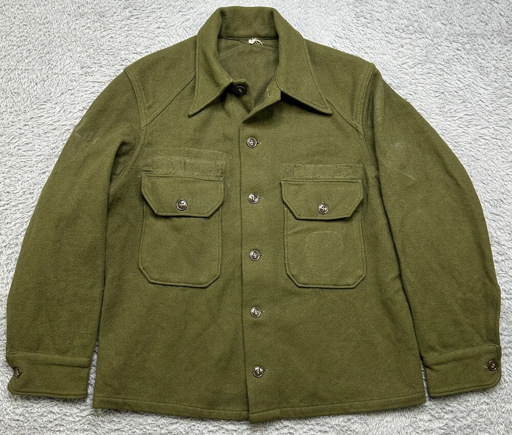Vintage US Army Wool Field Shirt Jacket Mens Medium Olive Green OD Military